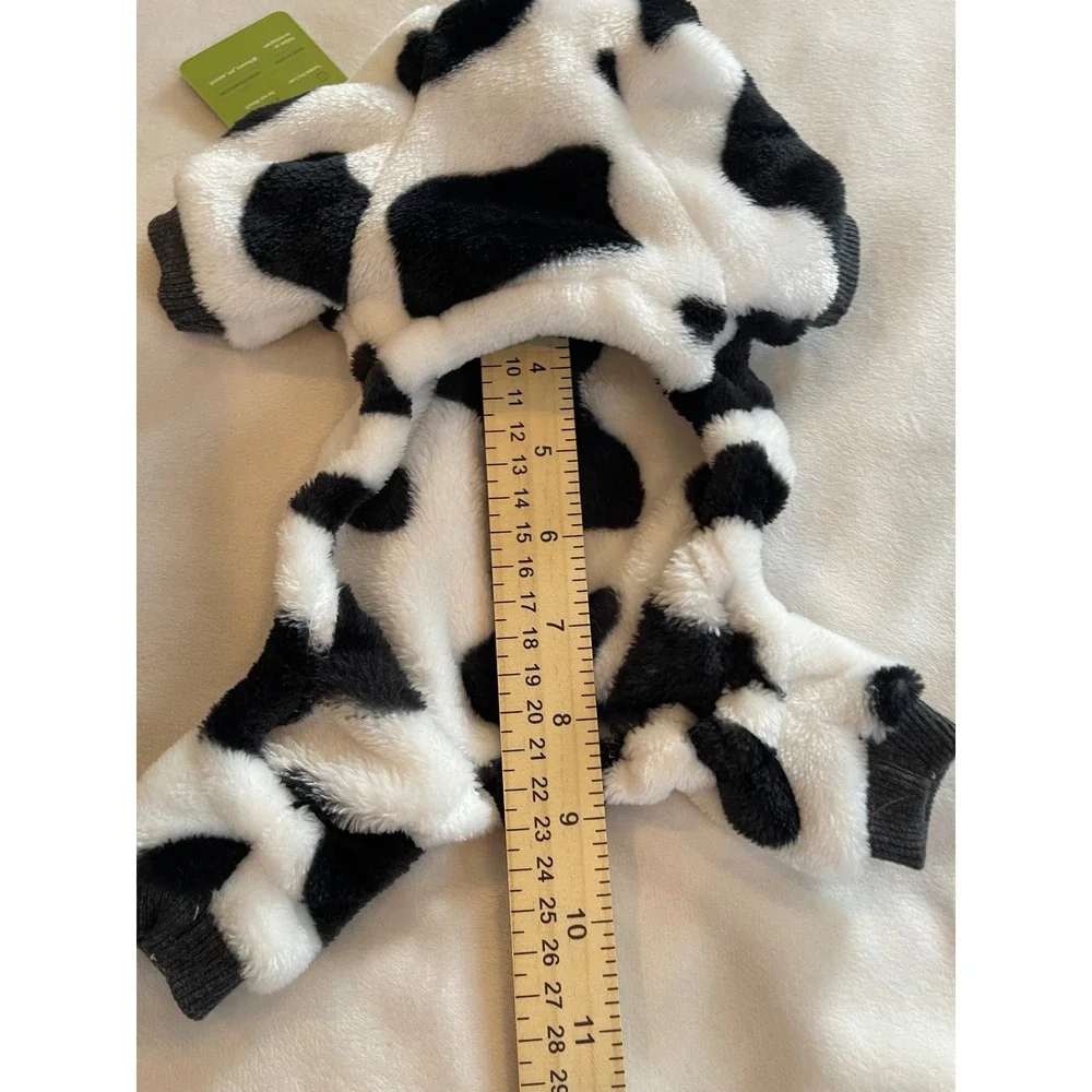 Fitwarm Dog Pajamas Cow Print Plush Fleece Pet Jumpsuit Black White Small